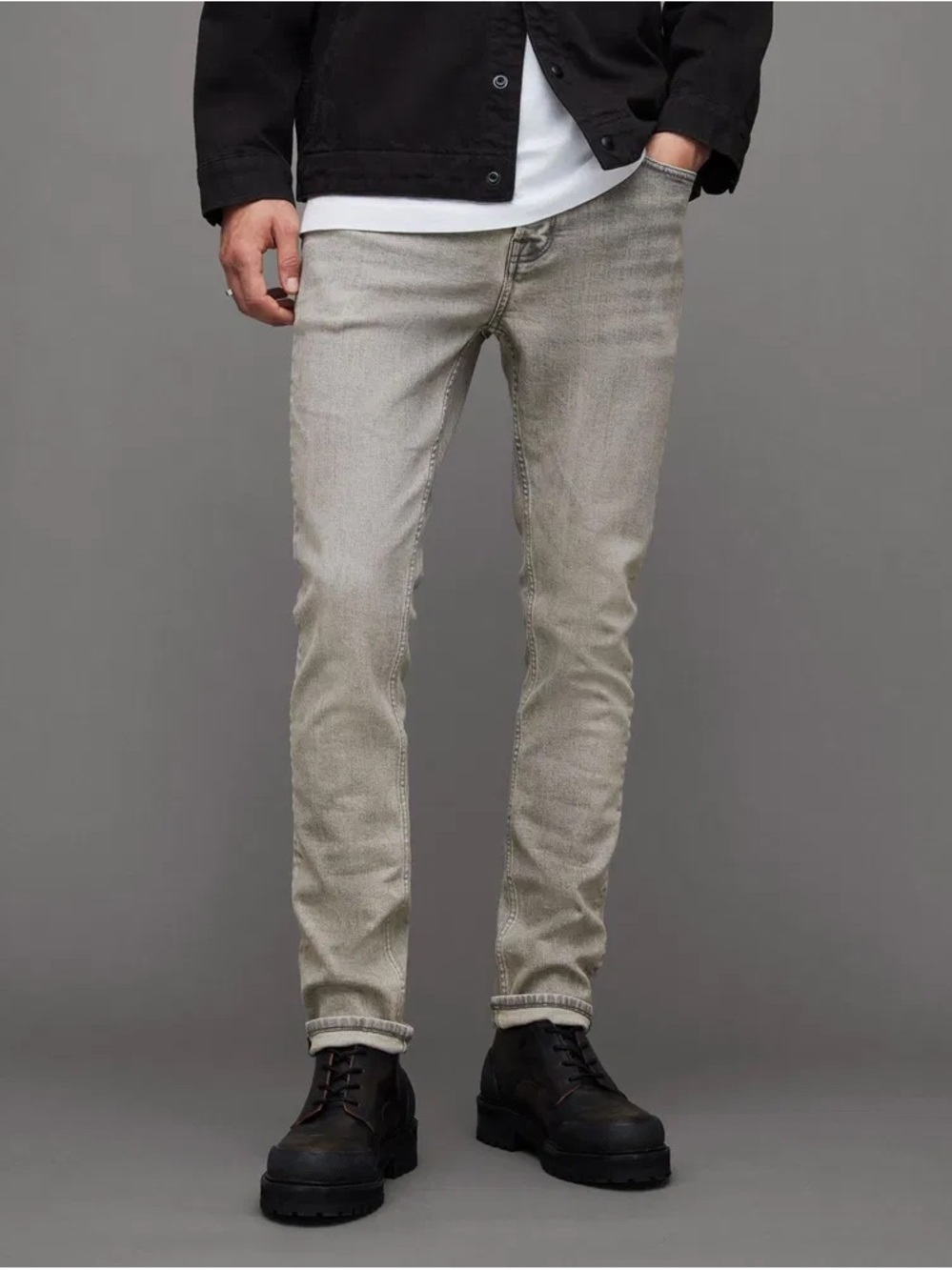 All Saints Cigarette Denim Slim Fit Men’s Jeans in Light Grey